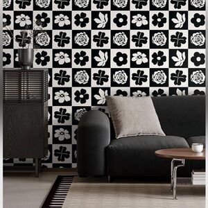 Black and White Floral Peel and Stick Wallpaper